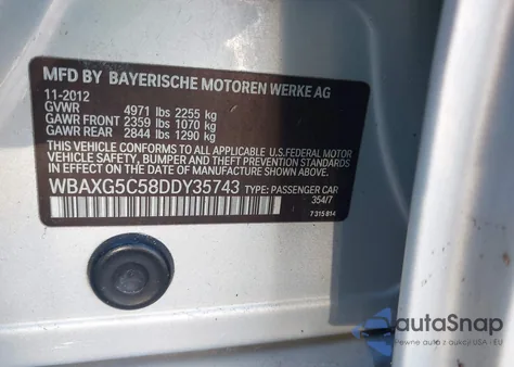 2013 BMW 528I from USA, damaged, VIN WBAXG5C58DDY35743